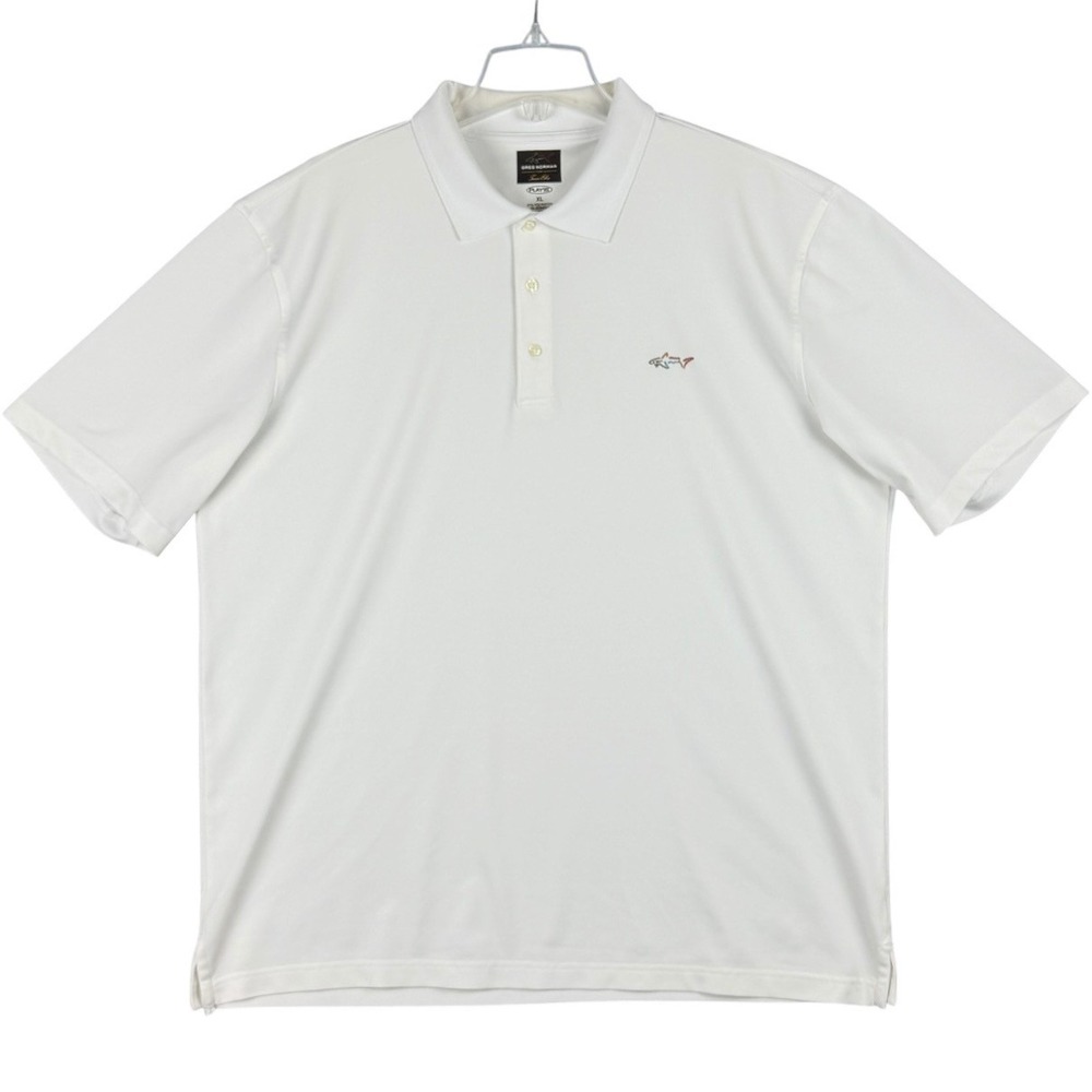 Greg Norman for Tasso Elba Men's XL White Play Dry Shark Logo Polo Shirt Casual
